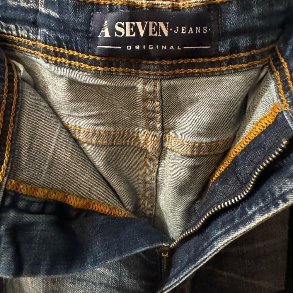 NWT A Seven Jeans Denim Distressed Low Rise Straight Leg Jeans - Picture 7 of 12